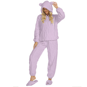 Carino da <span class=keywords><strong>donna</strong></span> rosa Jacquard <span class=keywords><strong>pigiama</strong></span> Set quadrato cuore <span class=keywords><strong>morbido</strong></span> Shu velluto Set orecchie con cappuccio elastico in vita da casa per l'inverno - Product Image 6