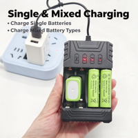 Chargeur de piles rechargeables indépendant à quatre emplacements AA/AAA/9V, entrée 100-240V, sortie 1.2V-800mA, arrêt automatique, pour appareil photo et microphone