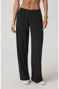 Women's Black Wide Leg Pants With Pockets Breathable Polyester Fabric All Seasons Regular Length Solid Color - Product Image 2