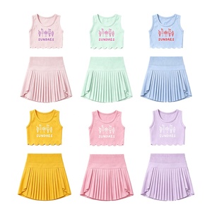 Completo da tennis <span class=keywords><strong>sportivo</strong></span> per bambine con stampa cartoon, top senza maniche con bordo smerlato e gonna a pieghe - <span class=keywords><strong>Abbigliamento</strong></span> <span class=keywords><strong>sportivo</strong></span> per bambine (Magazzino USA) - Product Image 5