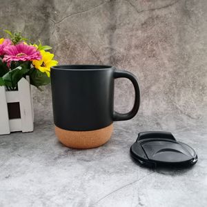 Mug en céramique noir, couleur unie, base en liège, isolation thermique, tasse individuelle, cadeau d'affaires - Product Image 3