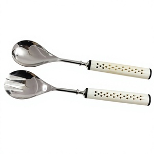 Wood Resin Handle <b>Salad</b> <b>Tools</b> Stainless Steel <b>Salad</b> Servers Eco-Friendly Flatware Set Spoon Fork Set Restaurant Hotel Utensils - Product Image 1