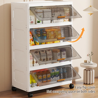 Armario de Almacenamiento de Plástico con Puerta Abatible de 55 cm, Organizador Transparente Plegable con Ruedas para Libros y Artículos Diversos