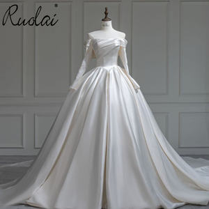 Mily Bruids Zd05169 Kathedraal Trail Baskische Taille Mouwen Geplooid Satijn Wit Civiele Trouwjurk Voor Bruid - Product Image 1