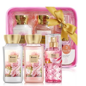 Set de Regalo de Baño y Cuerpo de 3 Piezas con Aroma a Rosas para Mujeres y Niñas - Gel de Ducha Hidratante, Loción Corporal y Bruma para la Piel - Product Image 1