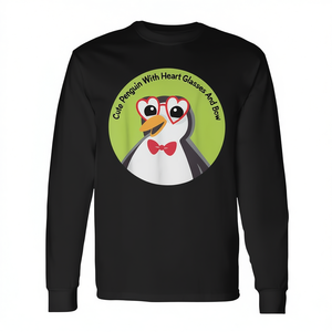 T-shirt à manches longues pour enfants avec pingouin mignon, lunettes en forme de cœur et nœud - Product Image 2