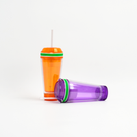 Gobelet réutilisable pour café glacé, double paroi, pour boissons froides estivales, en plastique, avec couvercle dôme et paille, sans BPA
