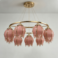 Lustre moderne en métal et verre avec fleurs de tulipes roses, 7 lumières, cadre doré, luxe pour la décoration de la chambre à coucher, de la salle à manger ou du salon