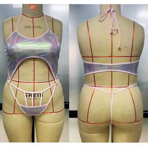 Lencería Sexy de San Valentín, sujetador y bragas de talla grande para mujer, ropa interior colorida de cuero dorado, Body de peluche recortado - Product Image 3