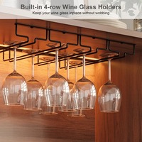 Mueble Bar de Lujo de Madera Acanalado Estilo Mid-Century con Estante para Vinos, Luces RGB, Enchufe y Soporte para Copas para el Hogar