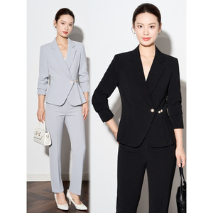 Women's Business Suit Set Pencil Silhouette Anti-Wrinkle Woven Fabric For Office Work Professional Attire Autumn Wear - Product Image 1
