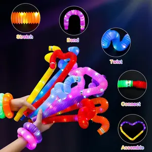 W8201 LED Flash Pop Tubes Jouet Sensoriel Glow in the Dark Party Supplies Favors Autisme Anti Stress Plastic Bellows Squeeze Toy - Product Image 3