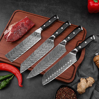 10Pcs Set Pisau Dapur Simulasi Damaskus 4CR13 Baja Tahan Karat Gagang Kayu Berwarna Pisau Kombinasi Kustom Dengan Kotak Hadiah Hitam