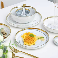 Offre Spéciale – Services de Table Nordiques en Céramique Écologique avec Bord Doré Effet Marbre, Personnalisables (Couleur et Logo), Durables et Réutilisables