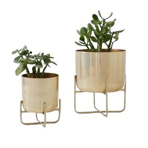 Juego Moderno de 2 Macetas Metálicas de Interior con Soportes Dorados, Macetas Decorativas de Hierro Nórdico de Lujo para Decoración de Sala de Estar - Product Image 5