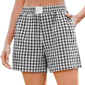 2025 para Amazon, calzoncillos bóxer para <span class=keywords><strong>mujer</strong></span> europeos y americanos, moda informal a cuadros, verano, cintura elástica, ajuste holgado, algodón 100% - Product Image 5