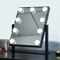 Table Mini Hollywood Debout Led Miroir de courtoisie en verre Miroir de maquillage Logo personnalisé Petit miroir de maquillage à led tactile