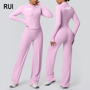 RUIQUWIN 2026 <b>Women's</b> High Waist Wide Leg PantsQuick Dry Breathable Waterproof Zip <b>Jacket</b> Outdoor Running Fitness Yoga Set - Product Image 1