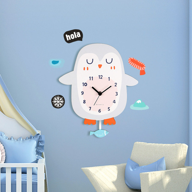 Eco-Friendly MDF Simple Wooden Cartoon Style Pendulum Wall Clock for Kids Room Decorative