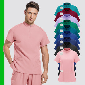 Men Hospital Uniform Set Zip-Up Top Elastic Pants Moisture Wicking Split Design For Medical Workwear - Product Image 2