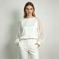 Chemise en soie 16-30 Momme pour femme, manches en organza, tenue de bureau, blanc nacré, élégante, vente en gros, fabricant en vrac