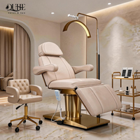 Table de massage électrique de luxe à 3 moteurs réglable pour salon de beauté avec base dorée, idéale pour les soins du visage et des cils