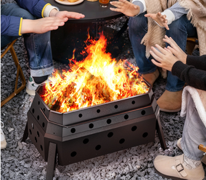 Brasero de Acero al Carbono para Jardín, Plegable <span class=keywords><strong>y</strong></span> Portátil, con Parrilla para Barbacoa <span class=keywords><strong>y</strong></span> Estufa Desmontable para <span class=keywords><strong>Leña</strong></span> - Product Image 3