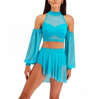 Ensemble de robe de danse lyrique bleu clair personnalisée avec manches bouffantes pour les performances sur scène des filles