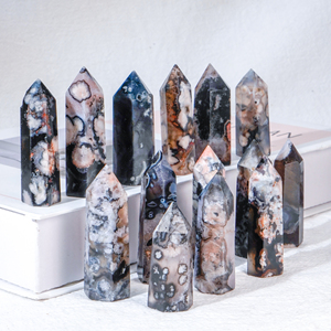 Torres y Puntas de Ágata Flor Negra Talladas a Mano, Piedras Curativas Naturales Ecológicas para Decoración del Hogar Feng Shui, Venta al por Mayor - Product Image 1