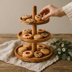 Soporte de Madera de Olivo Hecho a Mano de 3 Niveles, Torre Rústica para Postres, Exhibición de Pasteles, Plato para Aperitivos, Decoración para Bodas y Eventos - Product Image 4