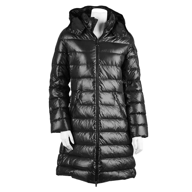 Winter Black Quilted Extra Long Down Coat Women Hooded Puffer Jacket