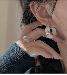 S925 Sterling Silver Korean Style Niche Design Flash Retro Woven Ring Korean Fashion Handmade Personalized Finger Ring Wholesale - Product Image 2