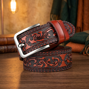Cinturón Casual de Cuero Vacuno Vintage Personalizable con Grabado para Hombre, Diseño Sólido, Ecológico, Impermeable, Calidad Premium, Acero - Product Image 1