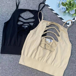 <span class=keywords><strong>เสื้อ</strong></span>ครอปเปิดไหล่แฟชั่นใหม่สำหรับผู้หญิงเสื้อกล้ามคอกลมสำหรับฟิตเนสสีพื้น<span class=keywords><strong>เสื้อ</strong></span>กั๊กแขนกุด - Product Image 1