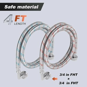 Manguera de desagüe para lavadora manual de acero inoxidable 304, trenzada, de 3/4 pulgadas y 4 pies, con tuerca de latón, paquete de 2 y codo de 90 grados - Product Image 2