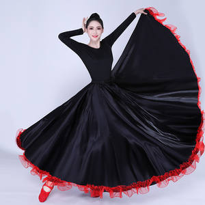 Jupe de <span class=keywords><strong>danse</strong></span> <span class=keywords><strong>flamenco</strong></span> espagnole rouge à 540 degrés, robe de performance avec volants, costume de <span class=keywords><strong>danse</strong></span> du ventre pour femmes - Product Image 2