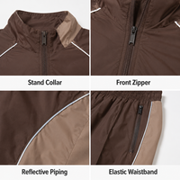 Conjunto Cortavientos Marrón de MOQ Bajo, Etiqueta Privada, Chaqueta Corta Tejida y Pantalones de Pierna Ancha, Conjunto de Dos Piezas para Mujer