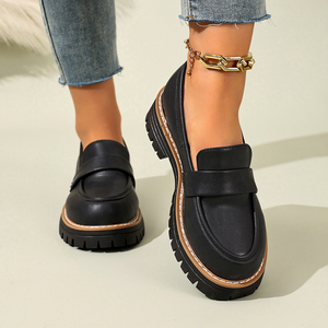 Mocassins noirs à plateforme pour femmes, semelle épaisse, chaussures décontractées à enfiler, chaussures pour femmes - Product Image 3