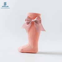 Chaussettes Enfant en Gros à Nœud Couleur Unie Mi-Mollet pour Filles Printemps Automne en Coton pour Bébé