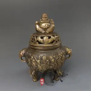 Reines Kupfer Fulu Langlebigkeit Räuchergefäß Dekoration Maitreya Buddha Räuchergefäß handwerk Geschenke antike Sammlung