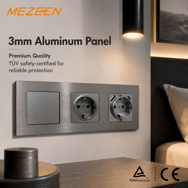 Aluminum Panel Wall Decoration Sockets EU 220V 16A Schuko Socket Germany 2P+E Standard Grounding Socket