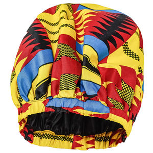 Tissu africain imprimé à la cire design ankara <span class=keywords><strong>bonnet</strong></span> unisexe doublé de <span class=keywords><strong>satin</strong></span> longue bande cheveux imperméable chapeau de douche support design personnel - Product Image 2