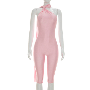 Viviblook J26JP136 Combinaison d'été pour femme, col torsadé, ruban halter, plissée en V, décontractée, une pièce - Product Image 2