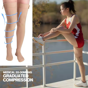 Medias de Compresión Firmes Personalizadas <span class=keywords><strong>para</strong></span> Soporte Médico, Anti-Várices y Edema, con Cierre, Hasta el Muslo, 20-30 mmHg - Product Image 2