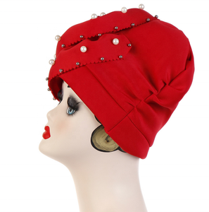 여성 세련된 사이드 큰 꽃 다이아몬드 장식 Turban 모자 이슬람 모자 진주 면화 터번 반다나 Headwrap - Product Image 6