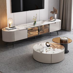 Meuble <span class=keywords><strong>TV</strong></span> en verre trempé du fabricant d'origine, combinaison salon, style moderne, luxe léger, plaque de roche extensible - Product Image 2