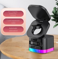 Pengisi daya nirkabel magnetik 3-in-1 untuk jam tangan telepon earphone dengan pemegang lipat penggunaan meja