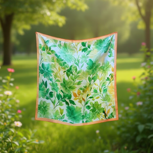 Foulard Quadrato Piccolo con Foglie Verdi Colorate 70x70Cm FULARES - Product Image 2