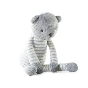 หมีสีเทาผ้าพันคอเด็กผ้าฝ้าย Amigurumi ถักสัตว์ตุ๊กตาถัก