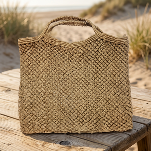 Sac à main en macramé fait main, sac fourre-tout en paille tressée, ouverture supérieure, deux poignées, grande capacité pour la plage et les voyages - Product Image 3